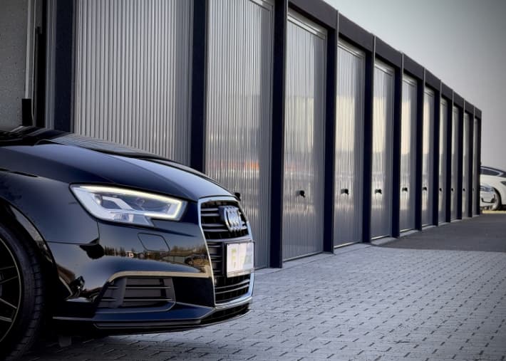 The row of garages at the Garagenpark in Bitburg